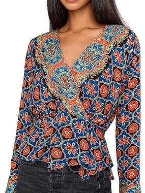Free People Falling for You Top, Blue Combo size XS